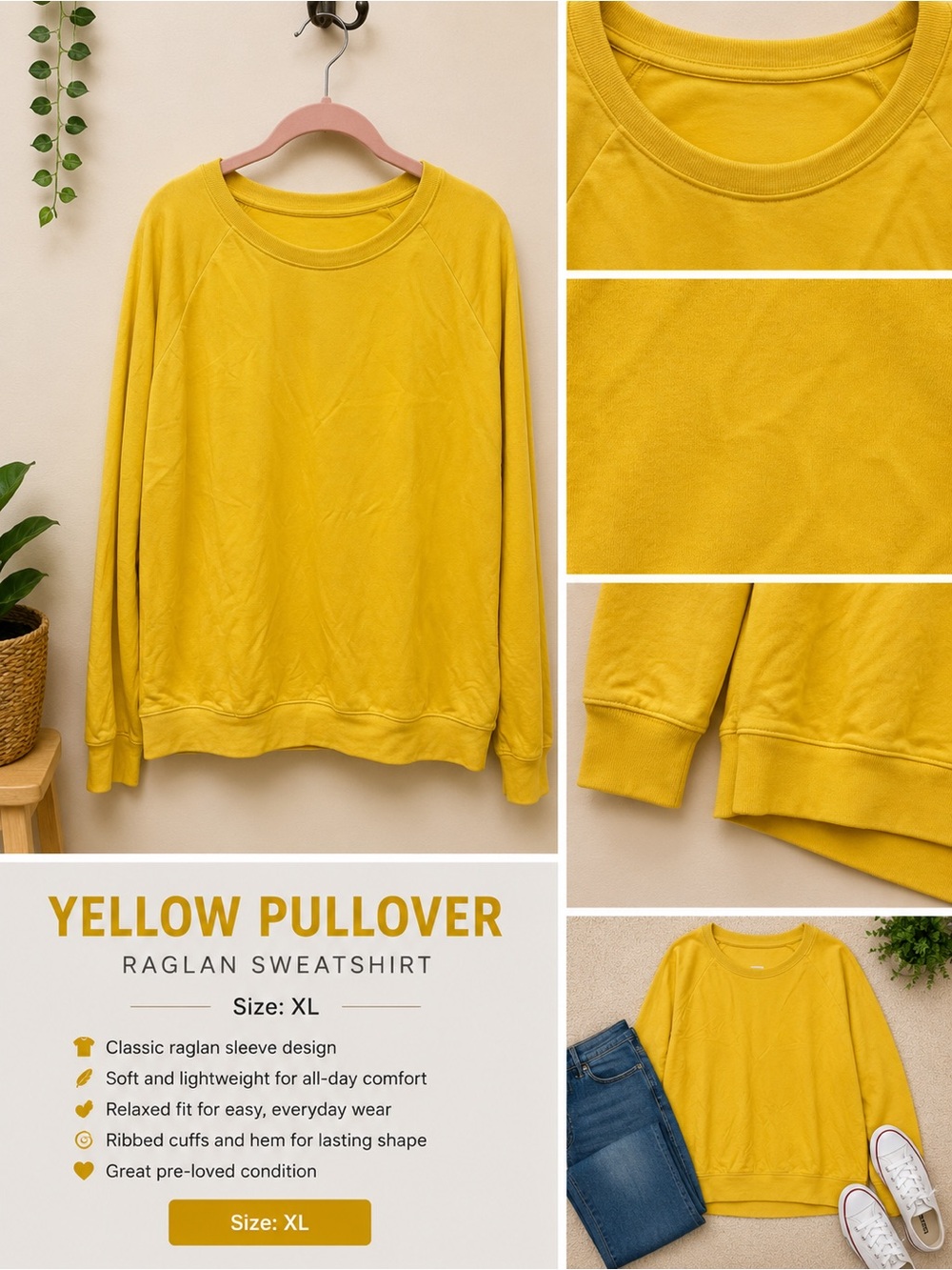 Yellow Raglan Pullover Sweatshirt - Women's